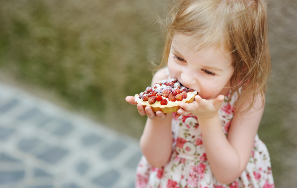 Photo of a girl eating pie